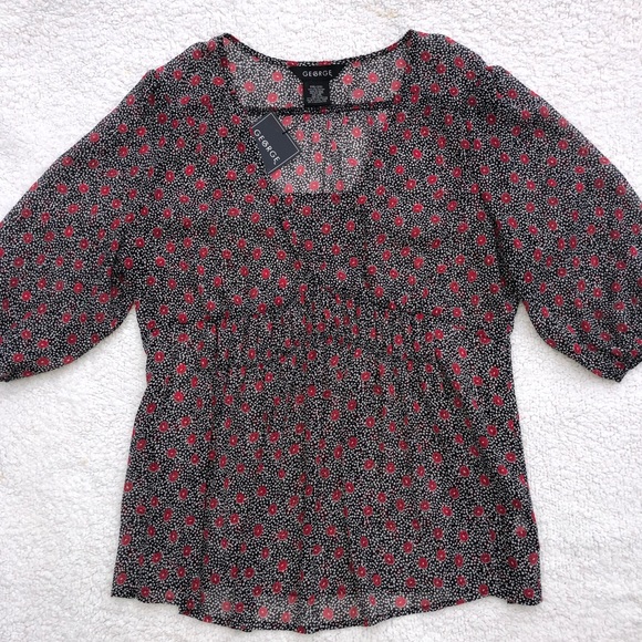 Floral tunic top size XXL red black white NWT 3/4 sleeve - Picture 13 of 13